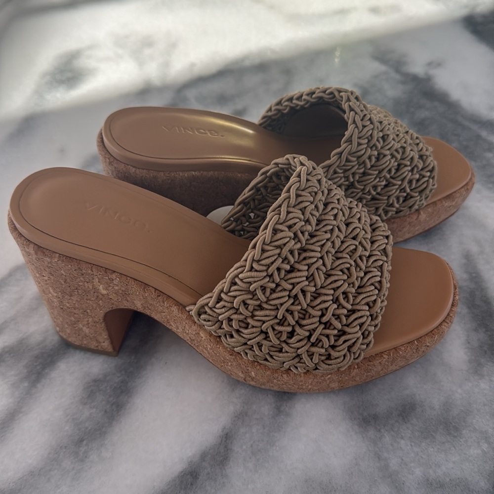 Vince Beige crocheted Woven wedge sandals size 7 / euro size 37